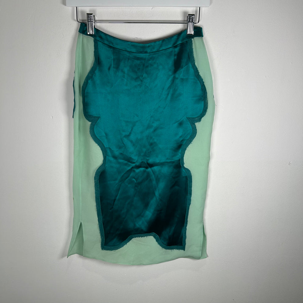 YSL FW04 Silk Pagoda Green Silk Skirt Size 25