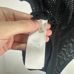 Celine Black/White Logo Mesh T-Shirt Size S