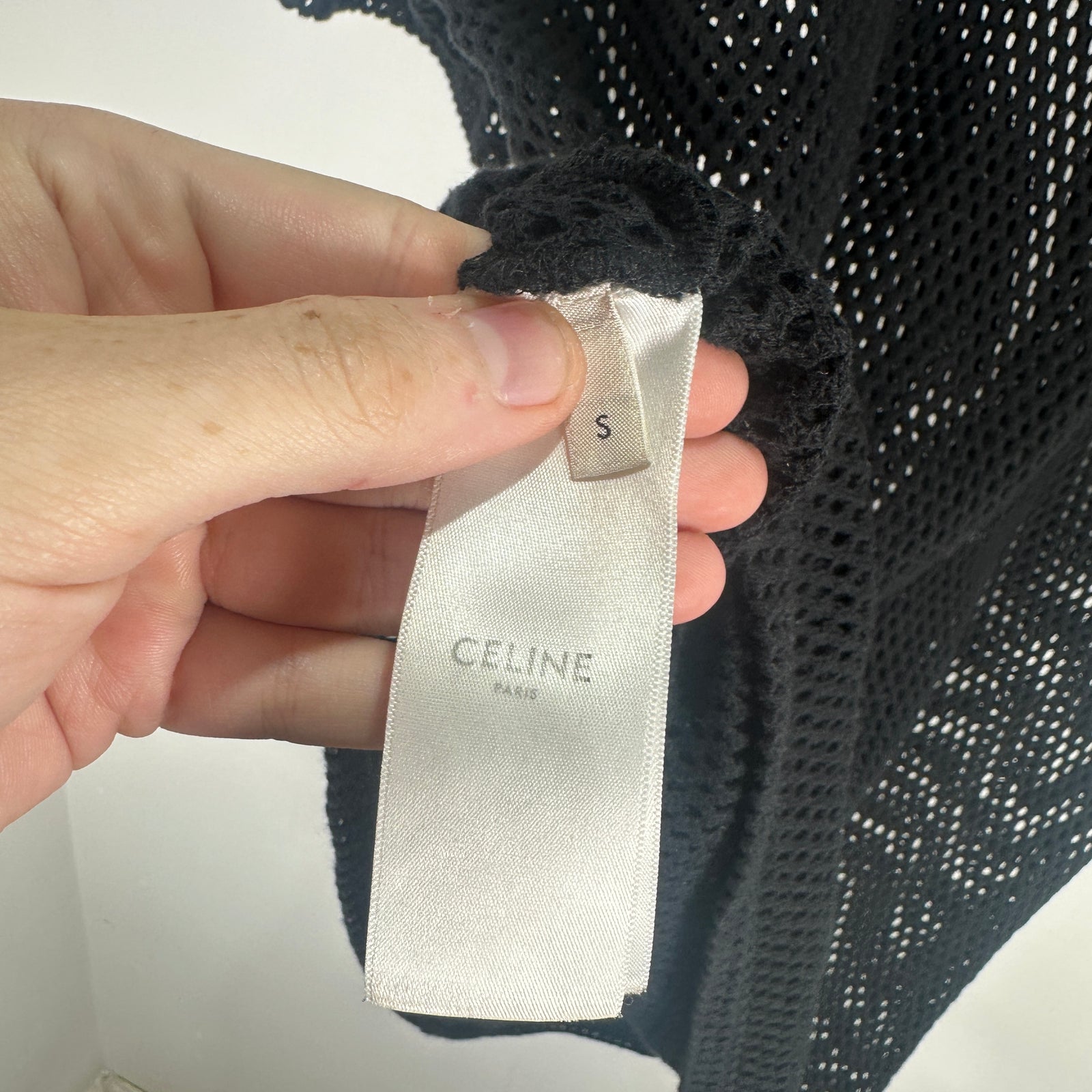 Celine Black/White Logo Mesh T-Shirt Size S