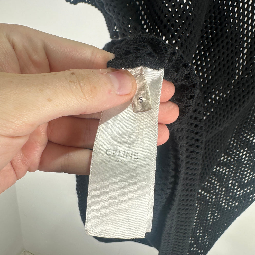 Celine Black/White Logo Mesh T-Shirt Size S
