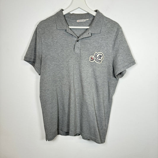 Moncler Grey Double Logo Polo Shirt Size L