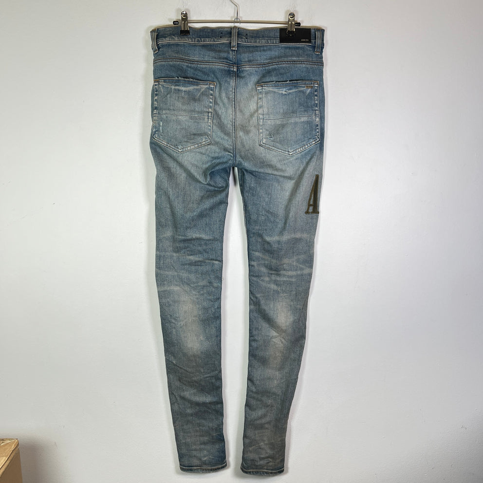 Amiri Clay Indigo Core Logo Camo Applique Jeans
