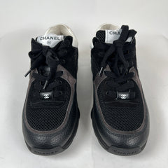 Chanel Black/White Mesh Suede Grained Calfskin Interlocking CC Runners Size 39.5