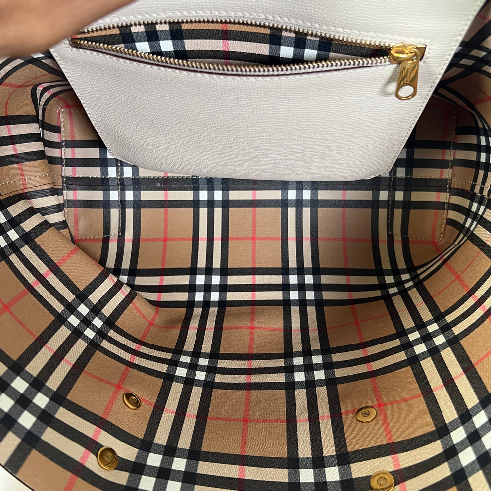 Burberry Tan Calfskin Crest Embossed Small Tote Bag