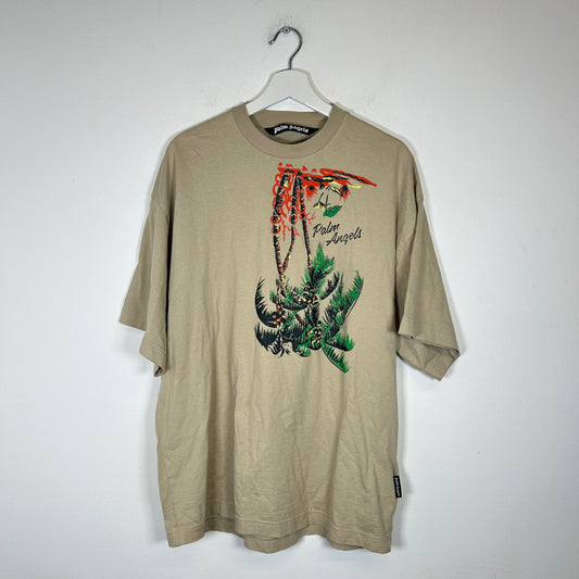 Palm Angels Beige Palm Tree Logo T-shirt Size S