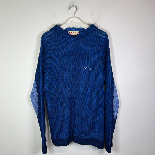 Marni Blue Jacquard Knit Hoodie Size L