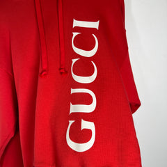 Gucci Red Vertical Logo Hoodie Size S