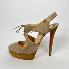 Christian Louboutin Beige Lasagi 140 Suede Slingback Pumps Size 39