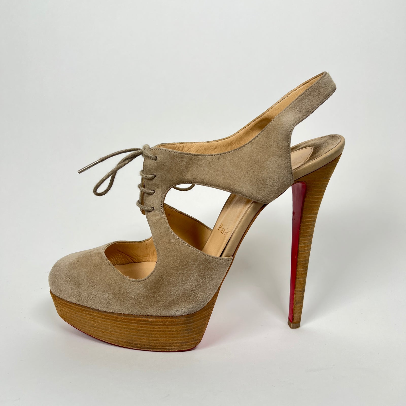 Christian Louboutin Beige Lasagi 140 Suede Slingback Pumps Size 39