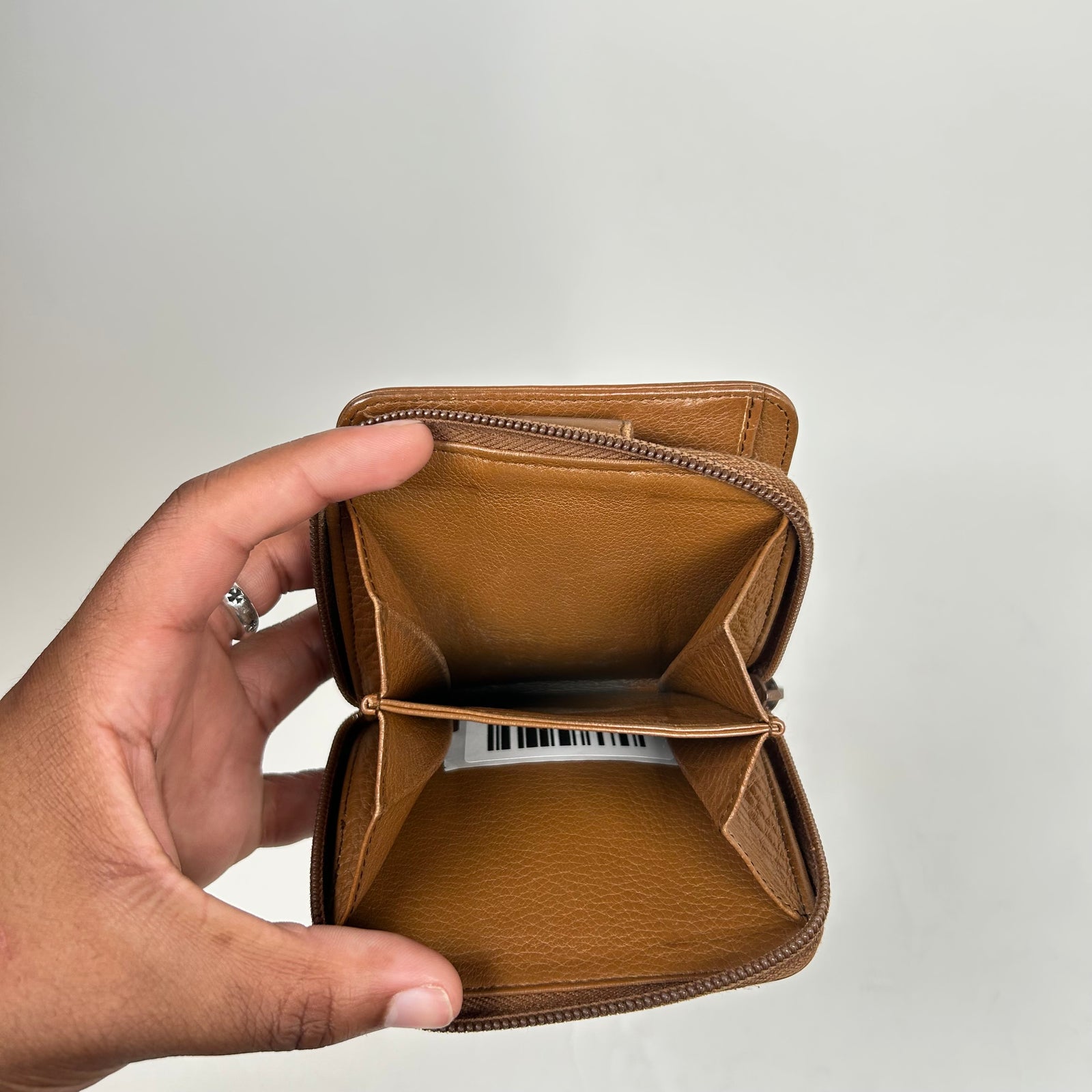 Prada Brown Leather Zip-Around Compact Wallet
