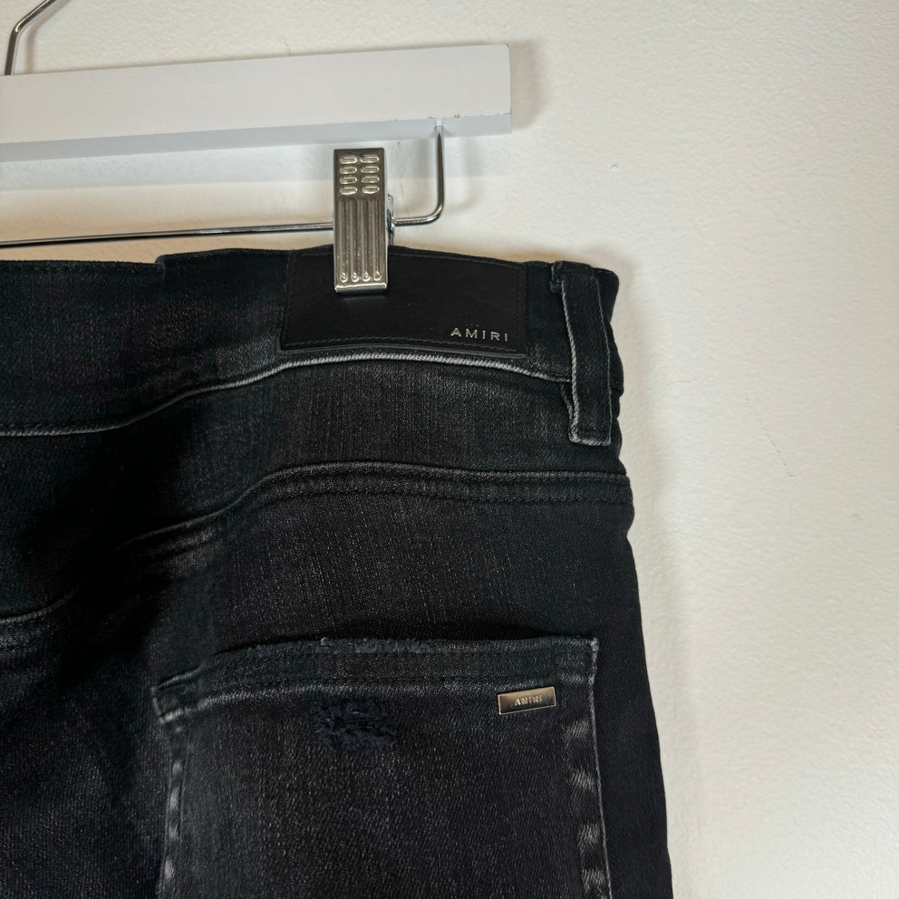 Amiri Black Glitter Patched Thrashed Jeans Size 36