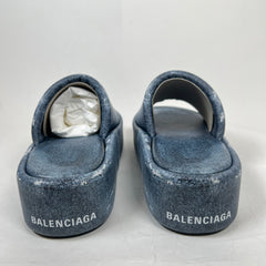 Balenciaga Blue Denim Trompe L'oeil Platform Slide Size 40