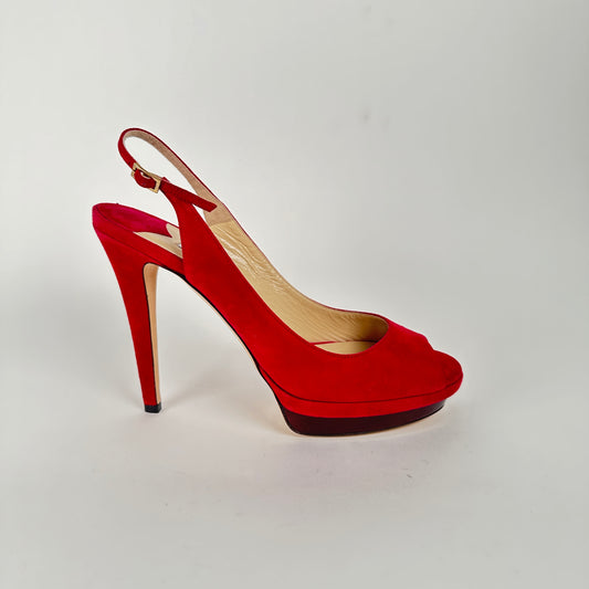 Jimmy Choo Red Suede Vertigo Heels Size 40