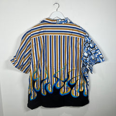 Prada AW18 Double Match Flame Camp Collar Shirt Size XXL