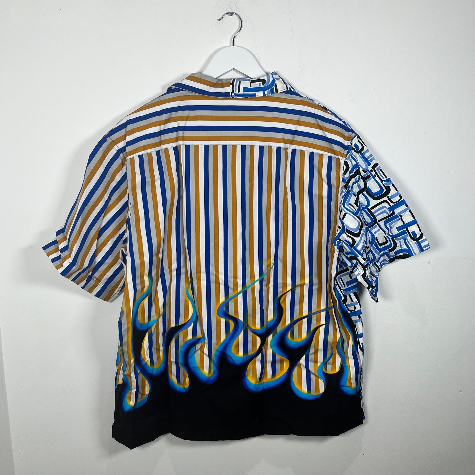 Prada AW18 Double Match Flame Camp Collar Shirt Size XXL