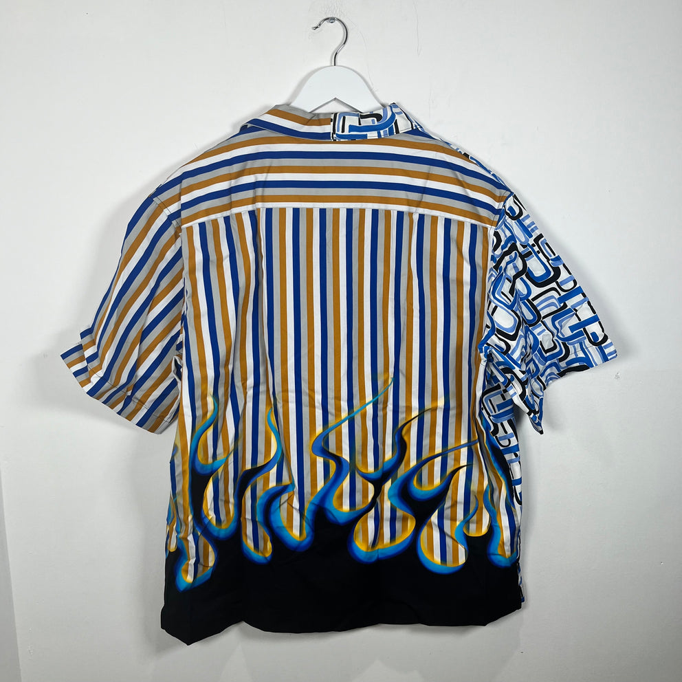 Prada AW18 Double Match Flame Camp Collar Shirt Size XXL