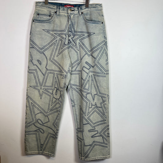 Supreme Star Topstitch Baggy Lightwash Jeans Size 32