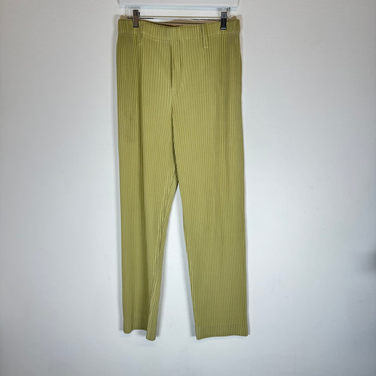 Homme Plisse Issey Miyake Yellow-Green Pleated Trouser Size 3