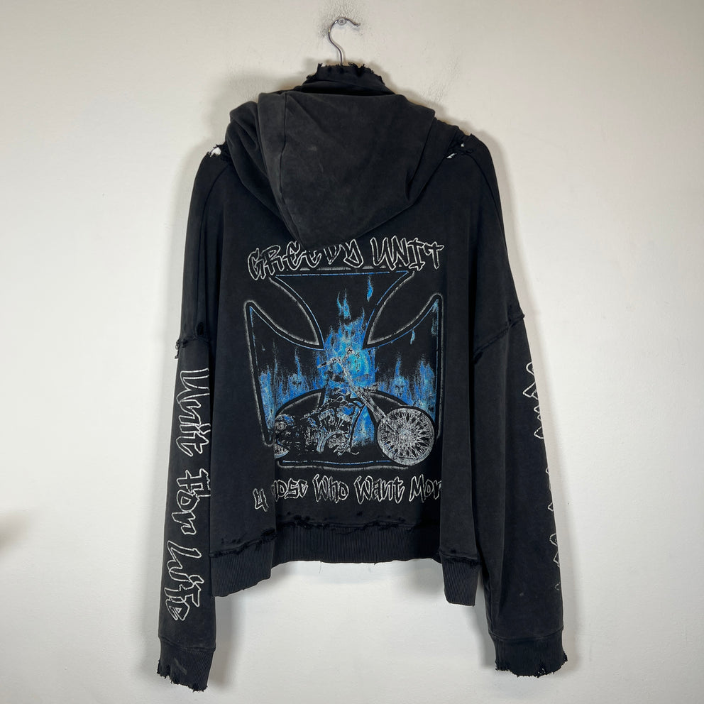 Greedy Unit Grey Choppers Distressed Hoodie Size S