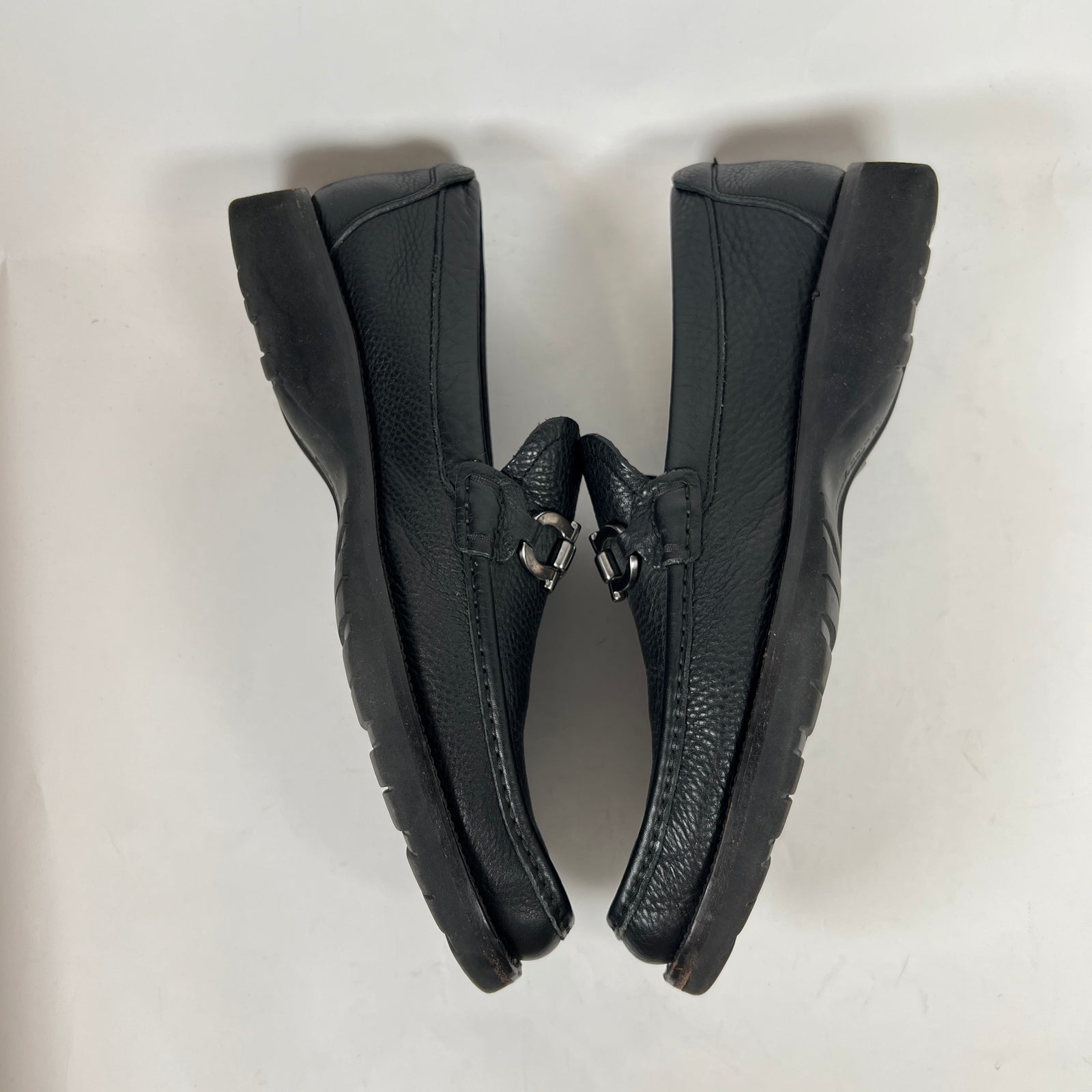 Ferragamo Black Square Toe Leather Loafers Size 10.5