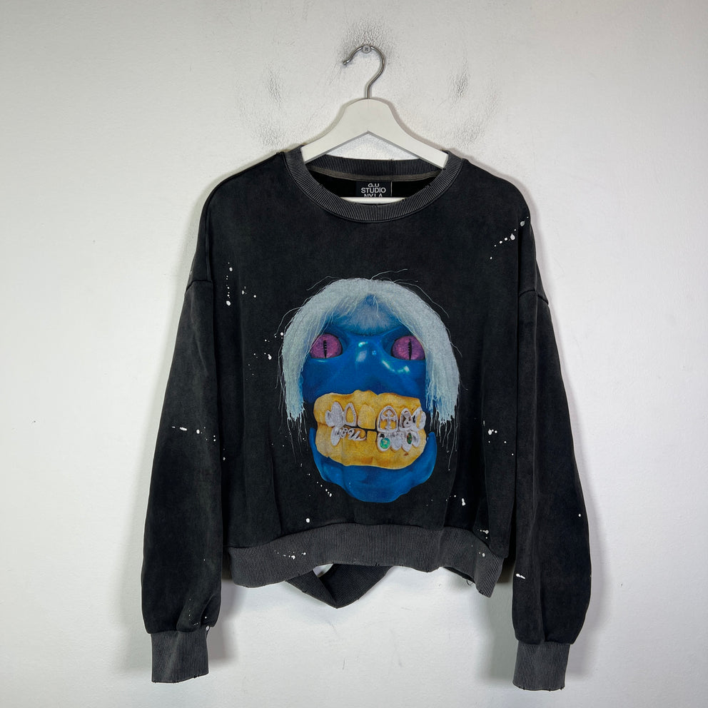 Greedy Unit Black Washed G.U Studio Skull Crewneck Size M