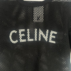 Celine Black/White Logo Mesh T-Shirt Size S