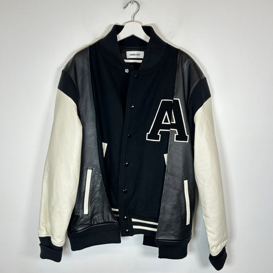 Ambush Black/White A Patch Hybrid Leather Varsity Jacket Size XL