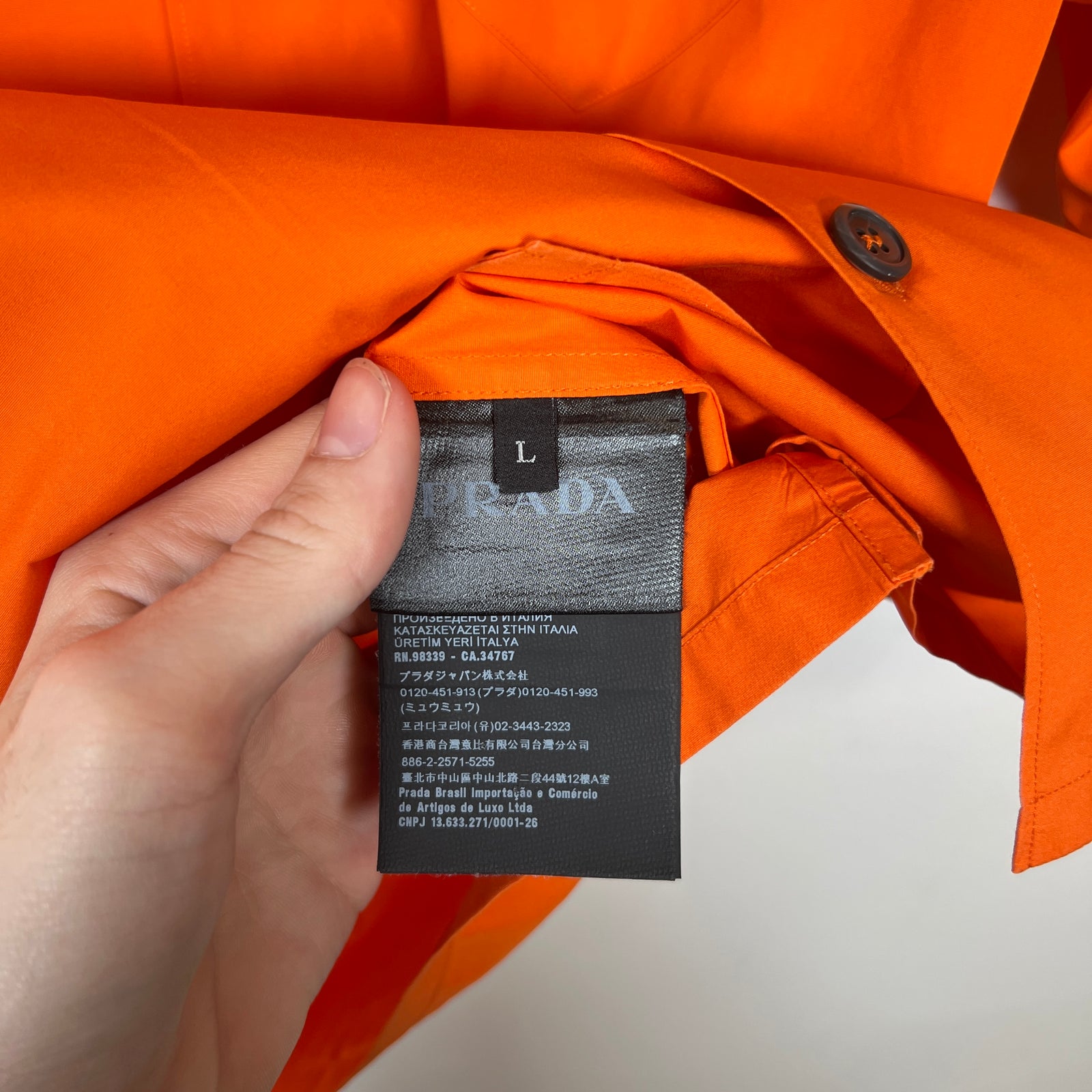 Prada Orange Poplin Button Up Shirt Size L