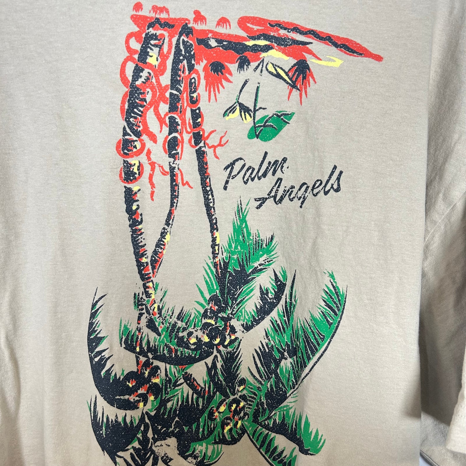 Palm Angels Beige Palm Tree Logo T-shirt Size S