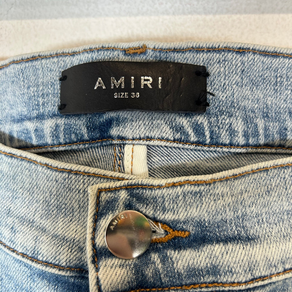 Amiri Playboy Magazine Distressed Lightwash Skinny Jeans Size 38