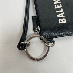 Balenciaga Black Leather Card Holder Lanyard