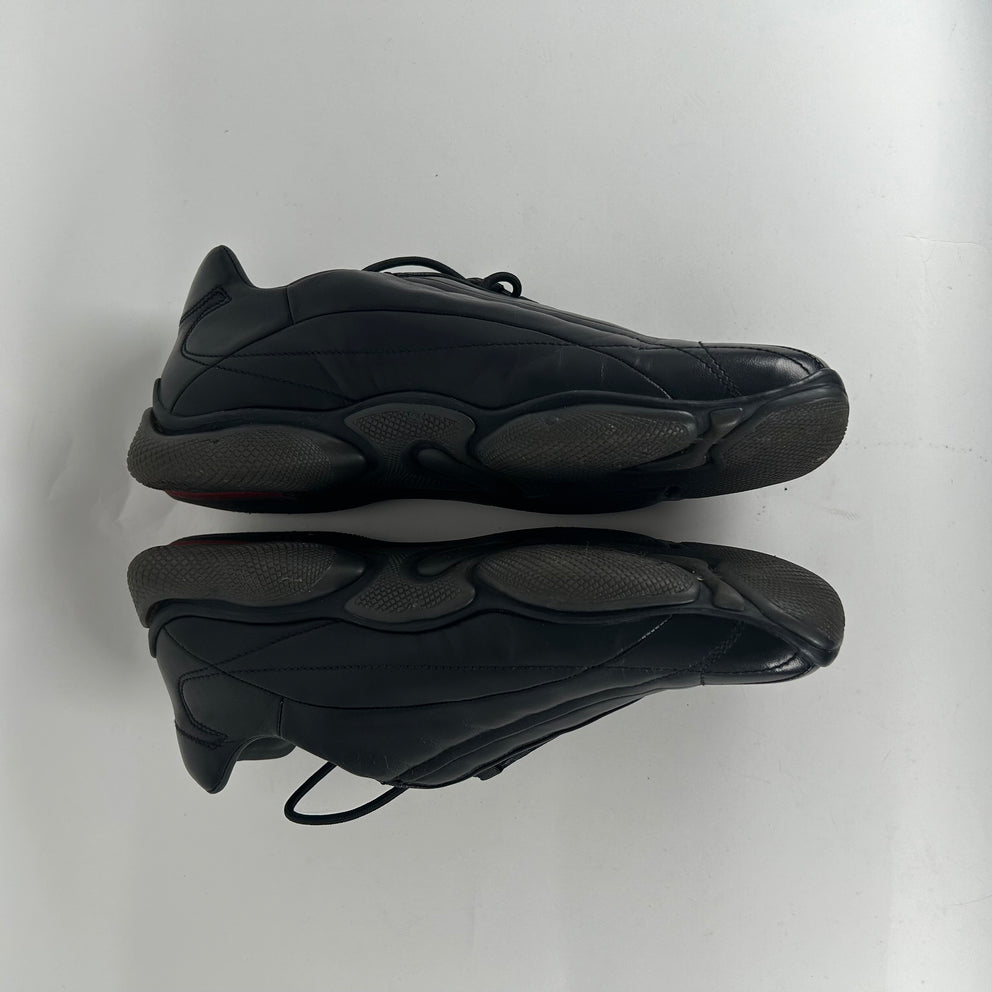 Prada Sport Black Leather Square Toe Trainers Size 9.5