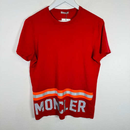 Moncler Red Reflective Stripe Logo Tee Size S