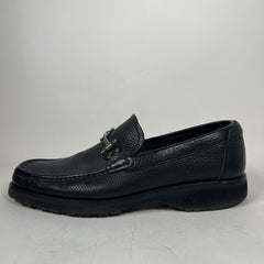 Ferragamo Black Square Toe Leather Loafers Size 10.5