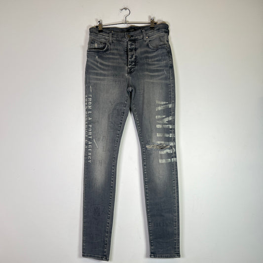 Amiri Grey Military Stencil Jeans Size 33