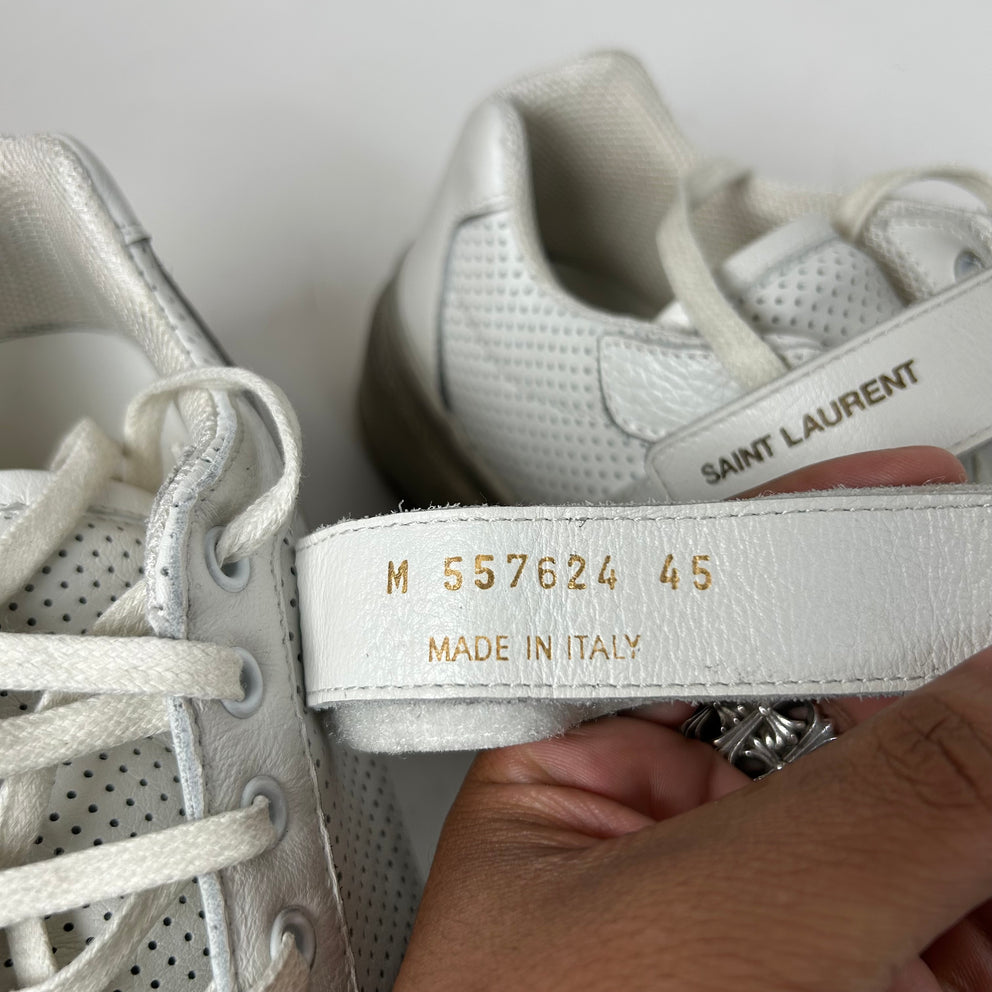 Saint Laurent White SL24 Distressed Low-Top Sneaker Size 45