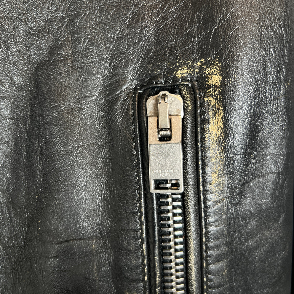 Saint Laurent Paris FW16 Distressed L01 Leather Biker Jacket Size 44
