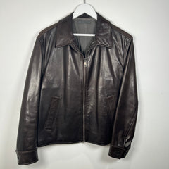 John Varvatos Brown Leather Zip-Up Jacket Size M