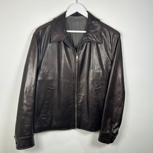 John Varvatos Brown Leather Zip-Up Jacket Size M