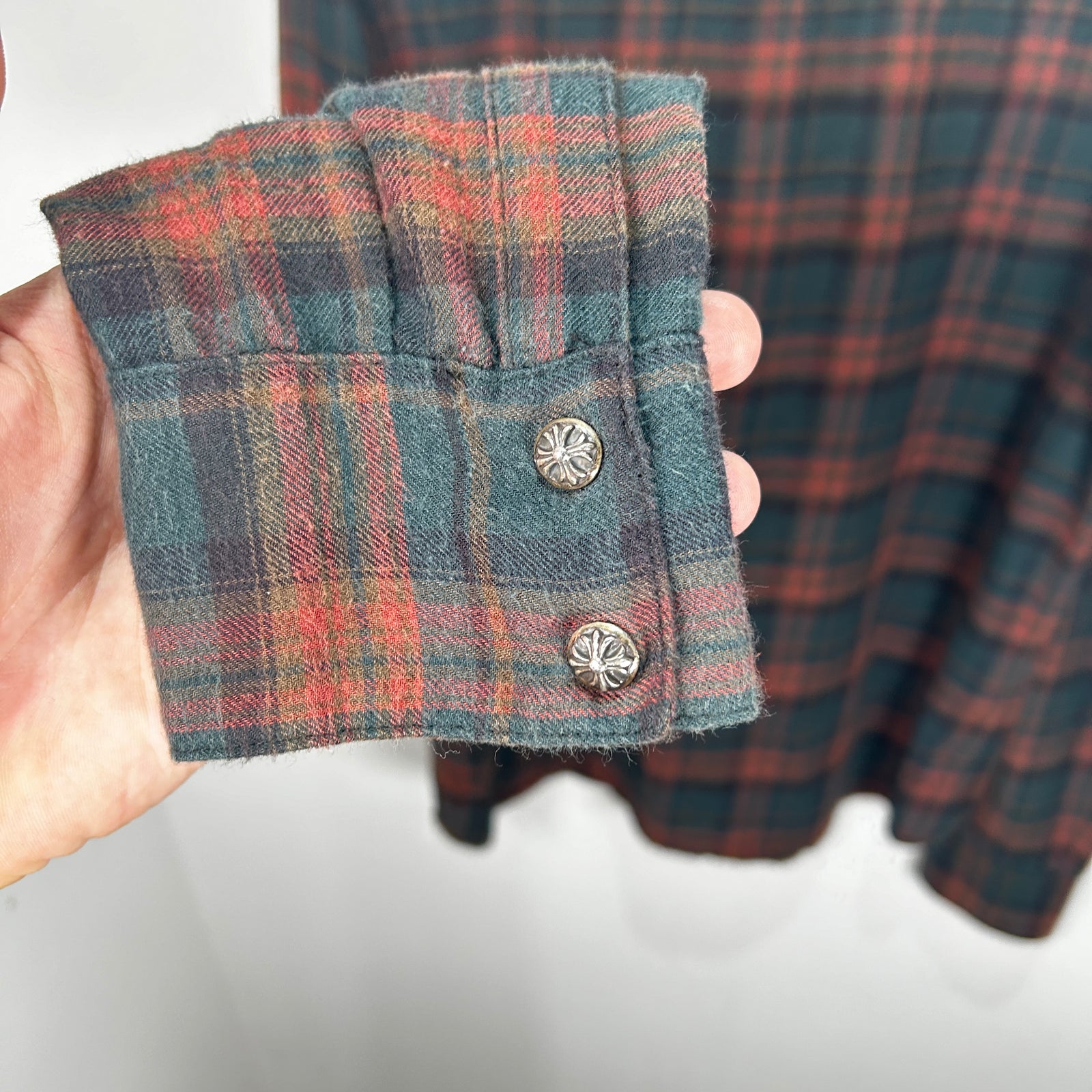 Chrome Hearts Brown/Green Floral Cross Patch Flannel Size L