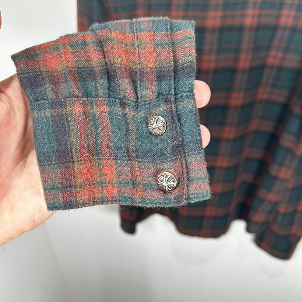 Chrome Hearts Brown/Green Floral Cross Patch Flannel Size L