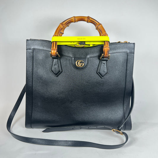 Gucci Black Diana Bamboo Handle Leather Tote Bag