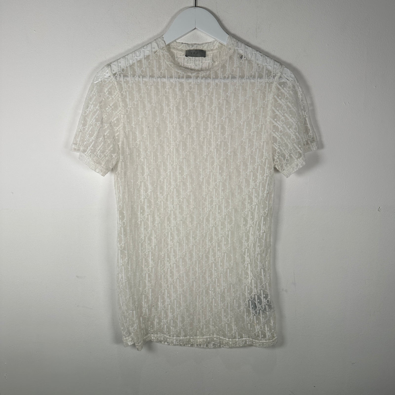 Dior White Oblique Mesh T-Shirt Size Small