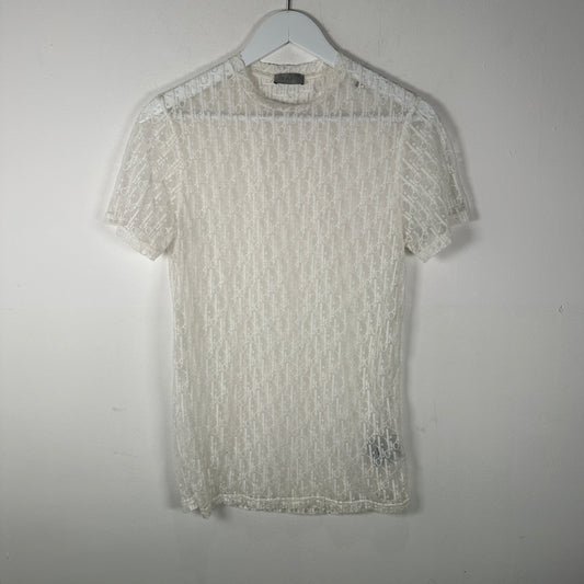 Dior White Oblique Mesh T-Shirt Size Small