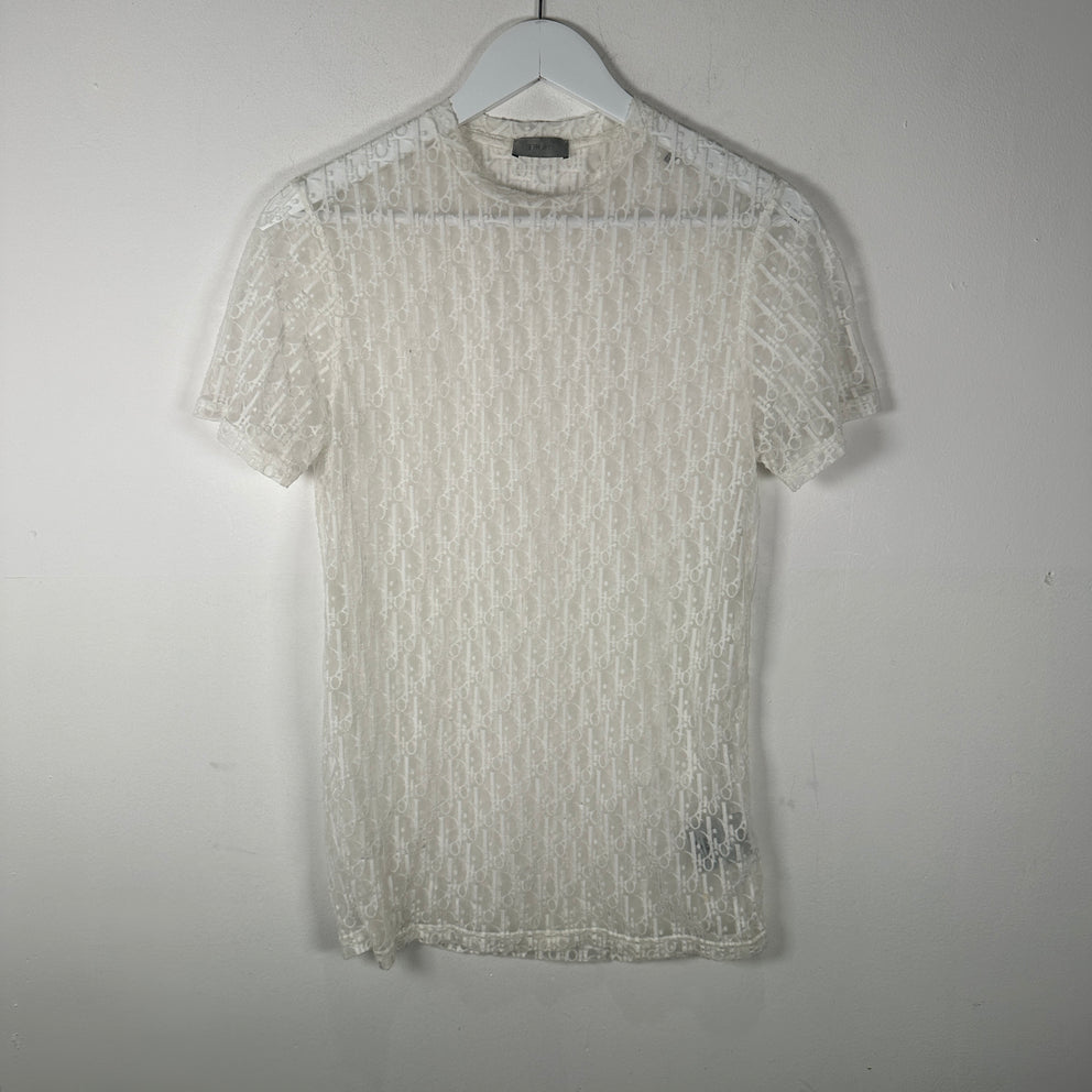 Dior White Oblique Mesh T-Shirt Size Small