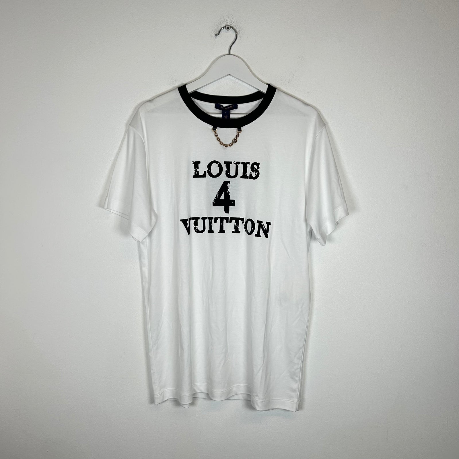 Louis Vuitton White Louis 4 Vuitton Logo Tee Size L