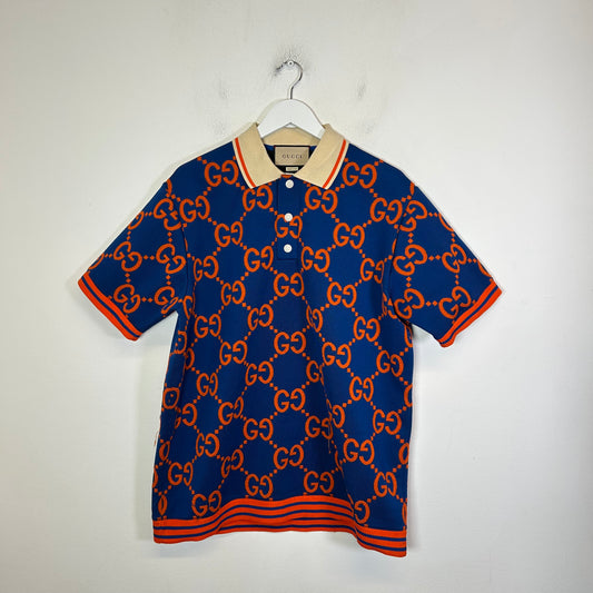 Gucci Blue/Orange Jumbo GG Jacquard Polo Size M
