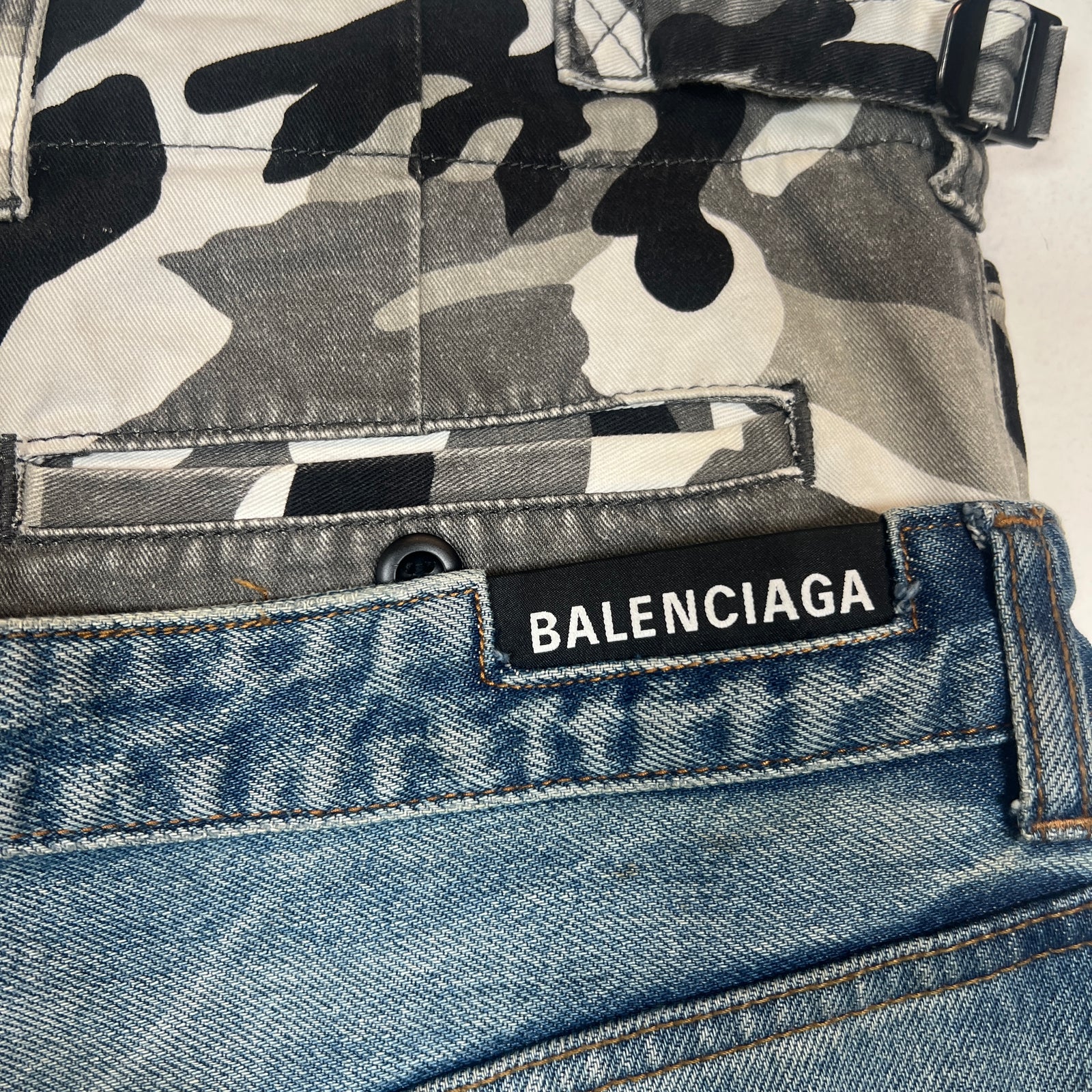 Balenciaga Double Waist Snow Camo Denim Jeans Size M