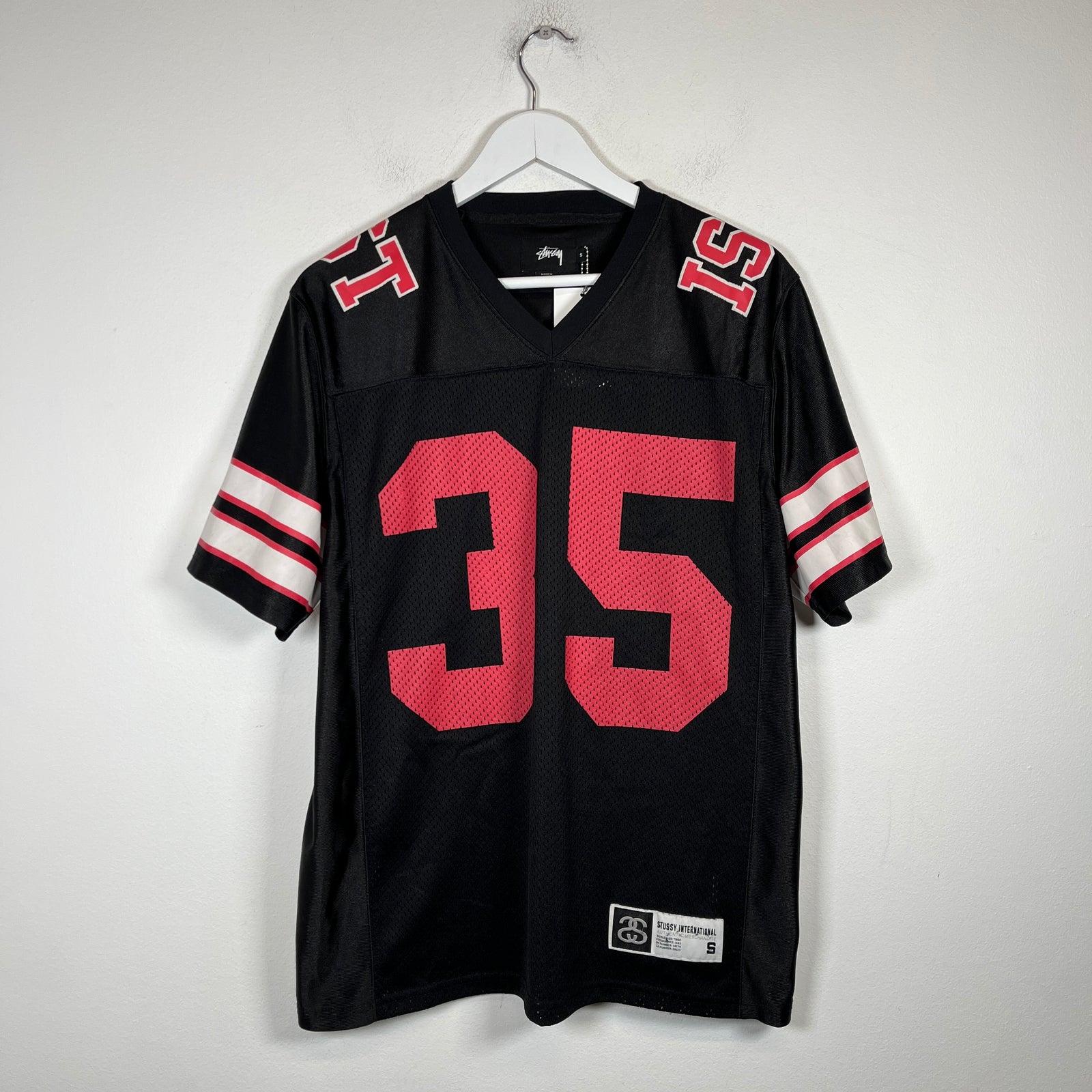 Stussy Black/Red Mesh Football Jersey Size S