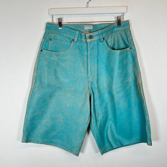 Guess USA Teal Cracked Leather Shorts Size 32
